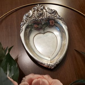 Wallace Sterling Silver Rose Point Candy Dish Heart Shape no.4630